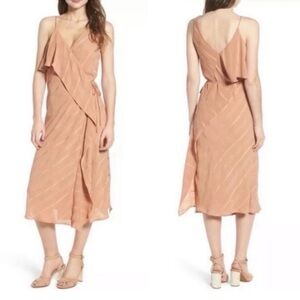 Line & Dot Orange Pink Asymmetrical Wrap Dress L